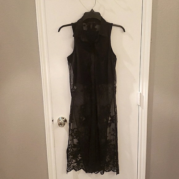 Black Y2K one peice lace button drape over crop top down to knee length - Picture 1 of 5